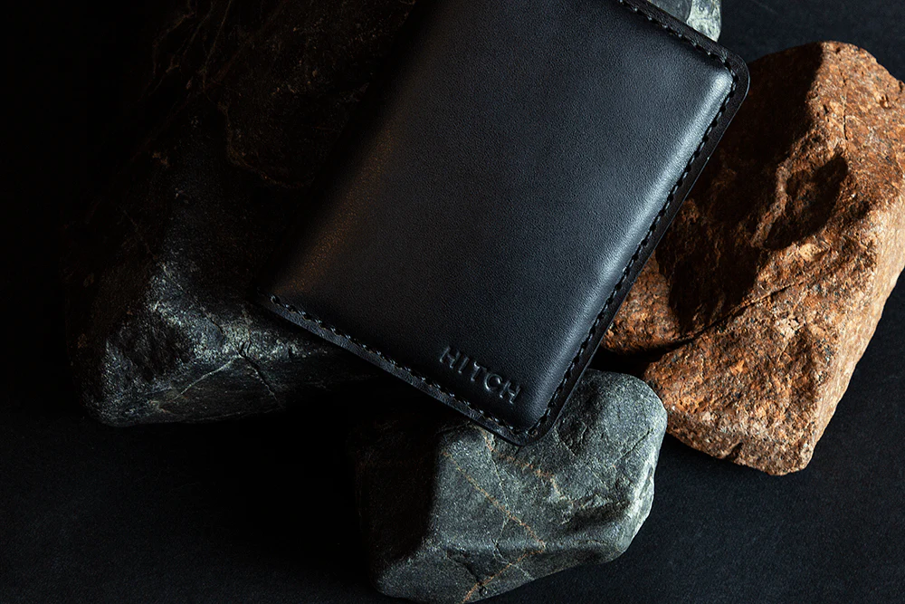 Bifold Card Wallet - Natural Genuine Leather - Black - Image 3