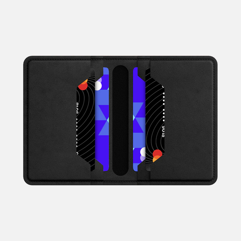 Bifold Card Wallet - Natural Genuine Leather - Black - Image 4