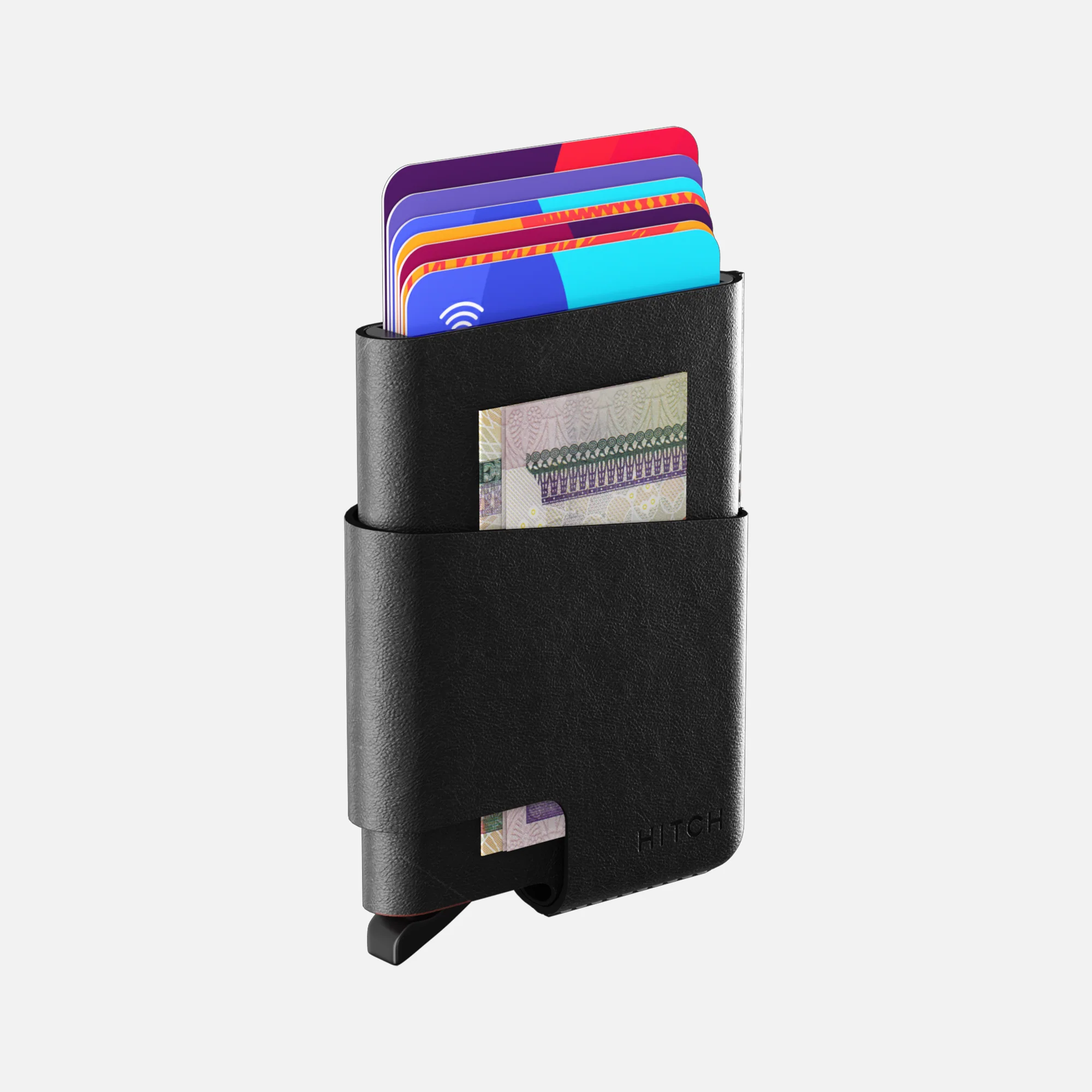 CUT-OUT Cardholder - RFID Block Featured - Handmade Natural Genuine Leather - Black - Image 5