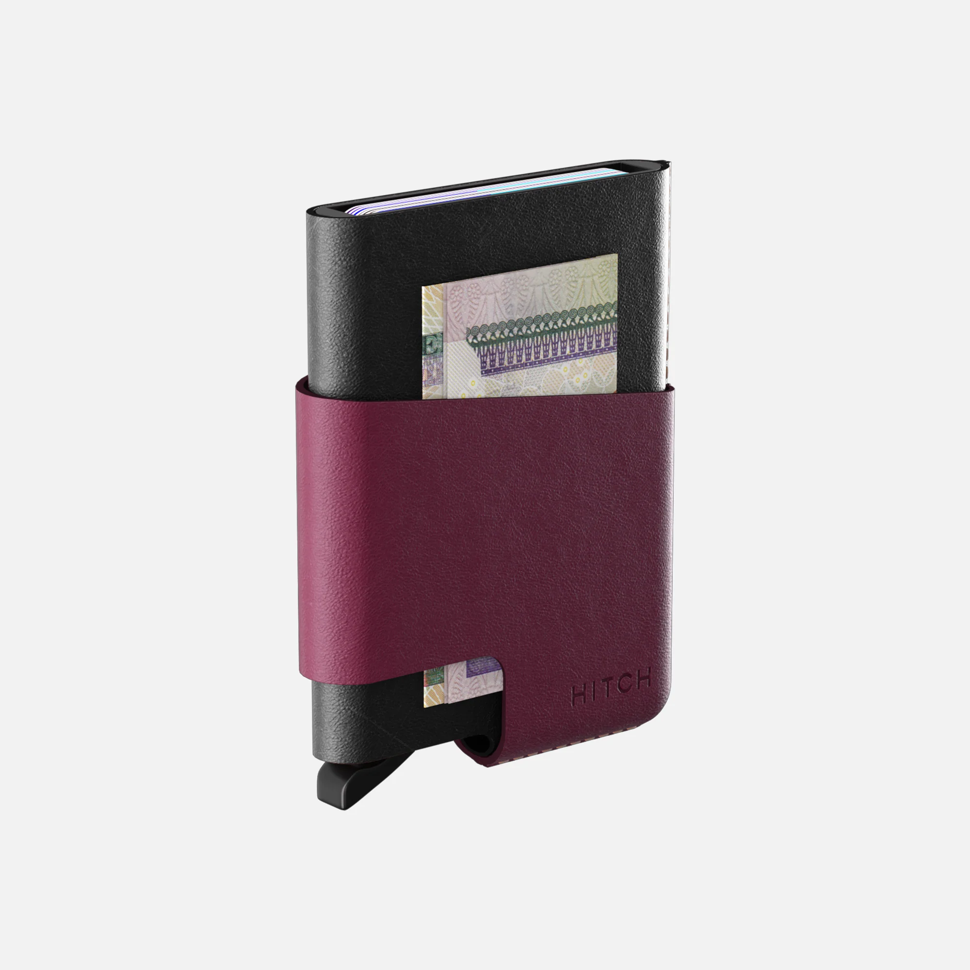 CUT-OUT Cardholder - RFID Block Featured - Handmade Natural Genuine Leather - Black/Burgundy - Image 3
