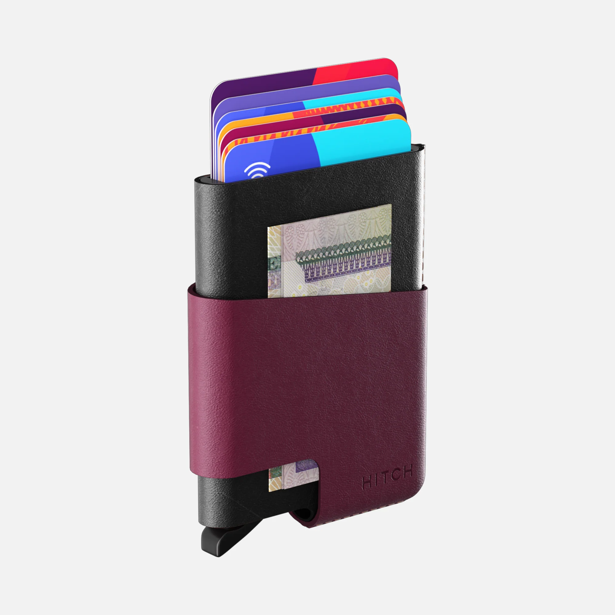 CUT-OUT Cardholder - RFID Block Featured - Handmade Natural Genuine Leather - Black/Burgundy - Image 4