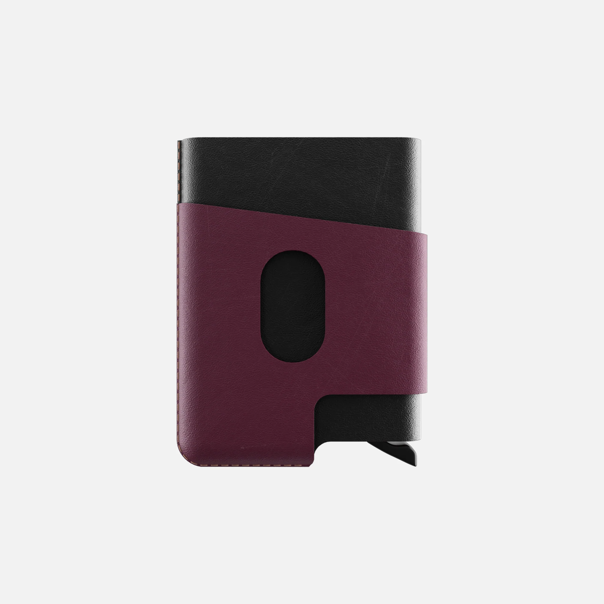 CUT-OUT Cardholder - RFID Block Featured - Handmade Natural Genuine Leather - Black/Burgundy - Image 8