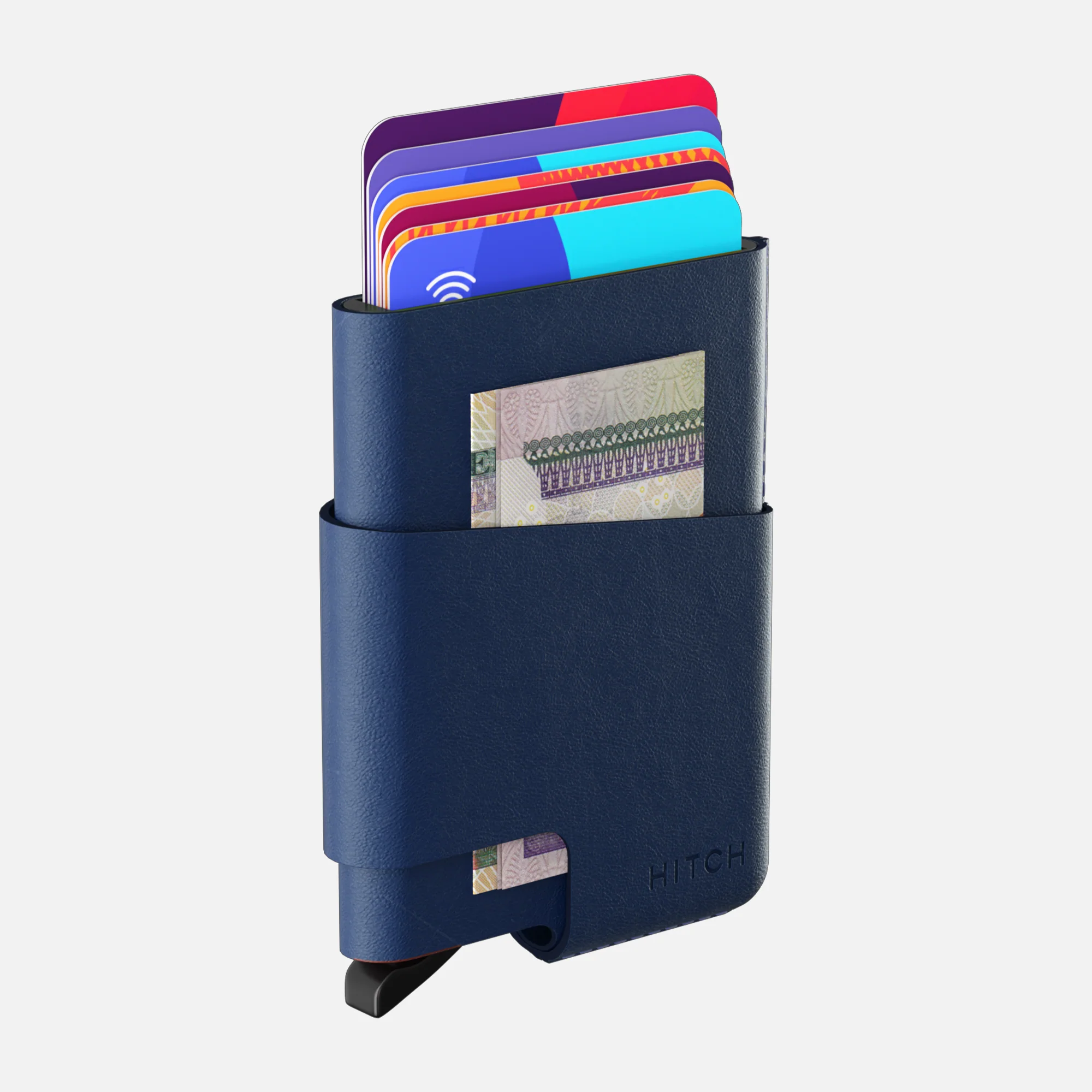 CUT-OUT Cardholder - RFID Block Featured - Handmade Natural Genuine Leather - Navy - Image 3