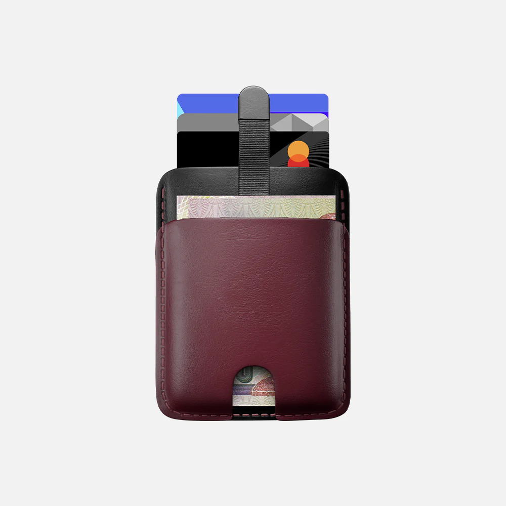 Pull-up Cardholder - Natural Genuine Leather - Black/Burgundy - Image 5